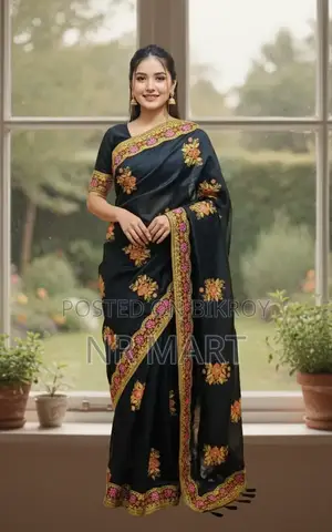 Premium Embroidery Semi-Muslin Saree with Blouse Piece
