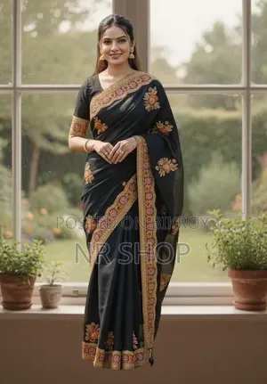 Premium Embroidery Semi-Muslin Saree with Blouse Piece