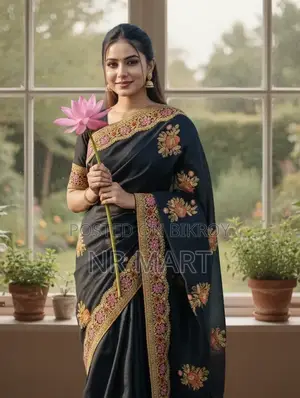 Premium Embroidery Semi-Muslin Saree with Blouse Piece