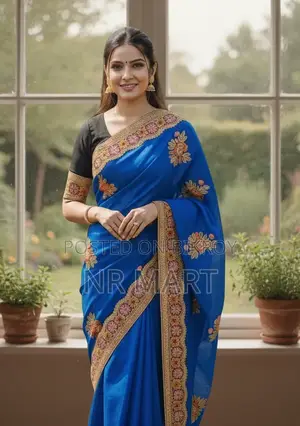 Premium Embroidery Semi-Muslin Saree with Blouse Piece