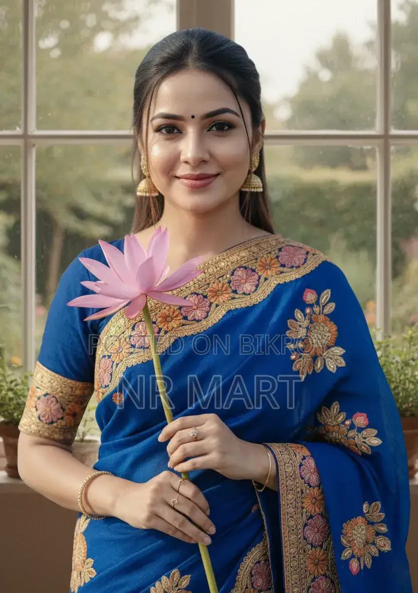 Premium Embroidery Semi-Muslin Saree with Blouse Piece