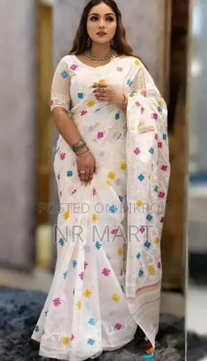 Jamdani Print Saree Half Silk