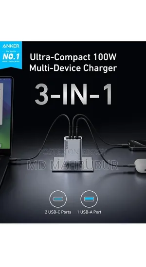 Anker Prime 100w Gan Wall Charger 3 Port Of 2 Usb-c 1 Usb-a.