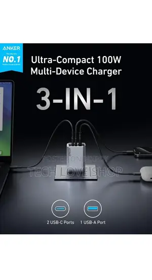 Anker Prime 100w Gan Wall Charger 3 Port of 2 USB-C 1 USB-A(US Import)