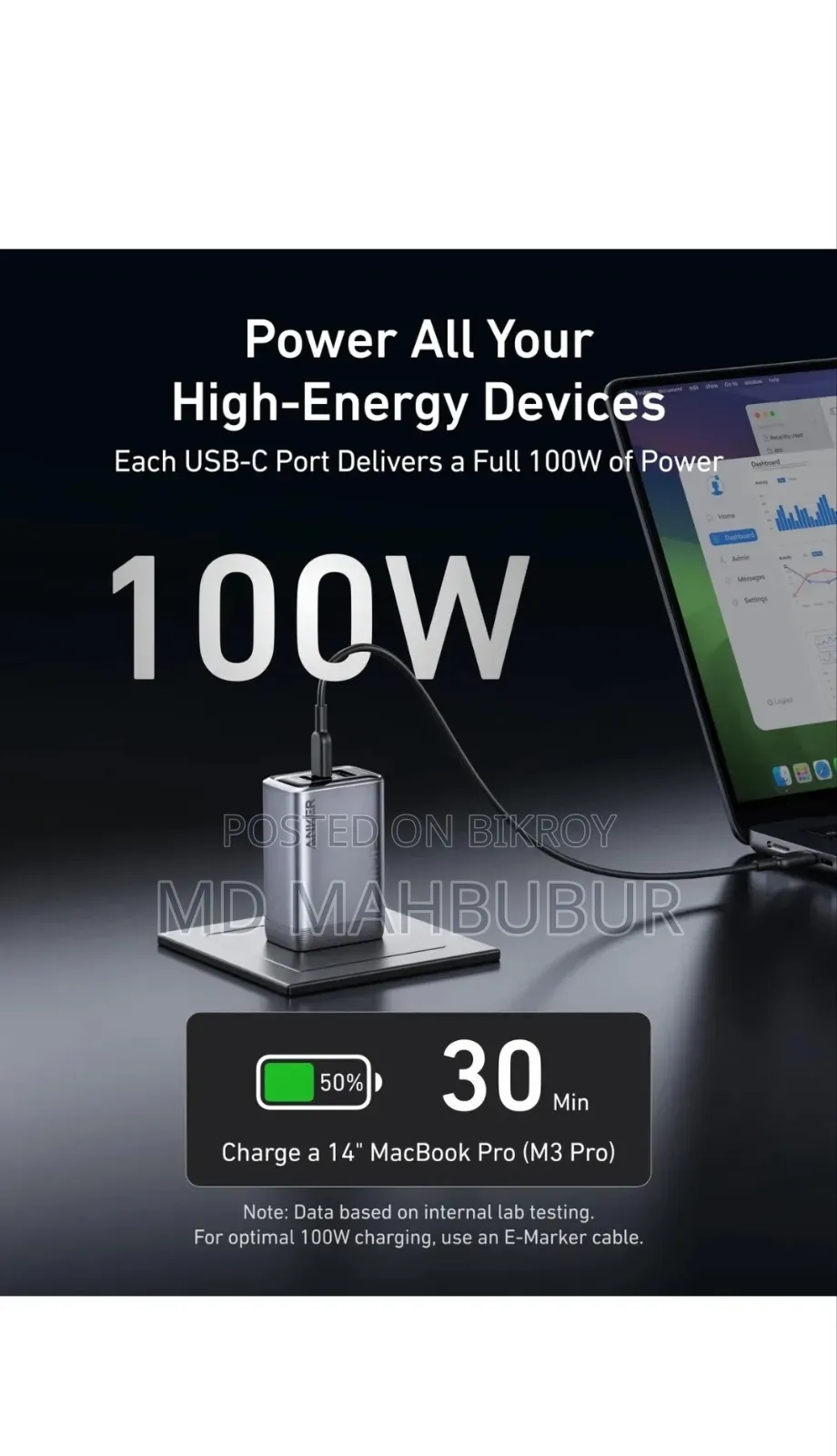 Anker Prime 100w Gan Wall Charger 3 Port Of 2 Usb-c 1 Usb-a.