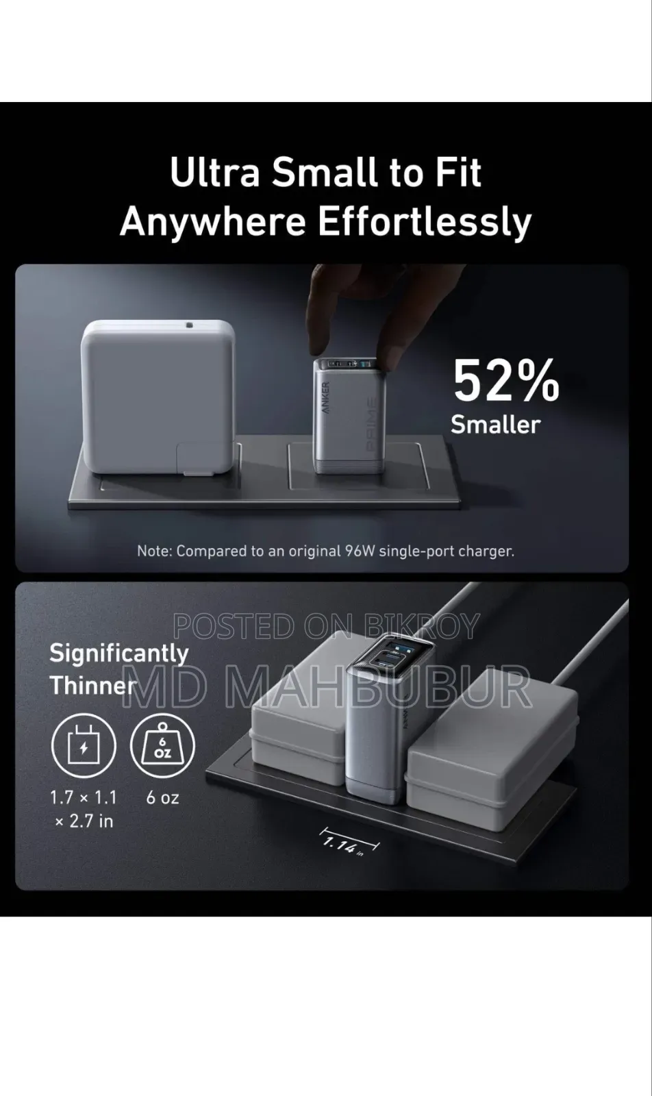 Anker Prime 100w Gan Wall Charger 3 Port Of 2 Usb-c 1 Usb-a.