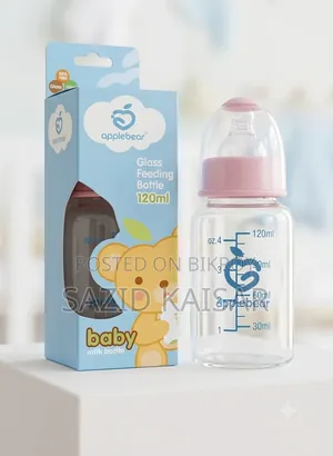 Glass Feeding Bottle 120ml. Apple.Bear