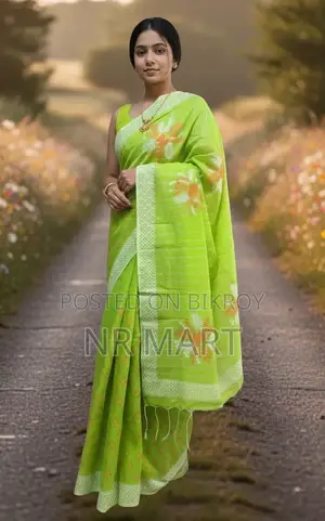 Elegant Half Silk Block Print Saree (Without Blouse Piece)