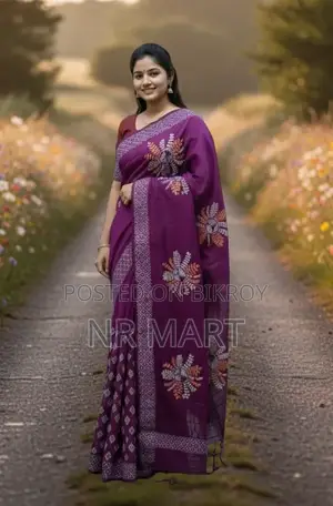 Elegant Half Silk Block Print Saree (Without Blouse Piece)
