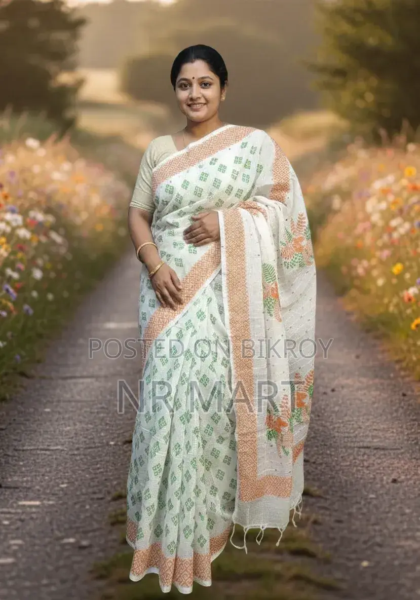 Elegant Half Silk Block Print Saree (Without Blouse Piece)