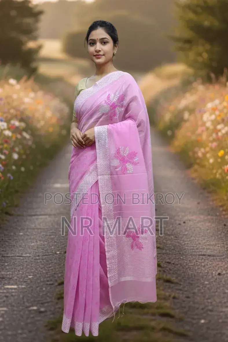 Elegant Half Silk Block Print Saree (Without Blouse Piece)