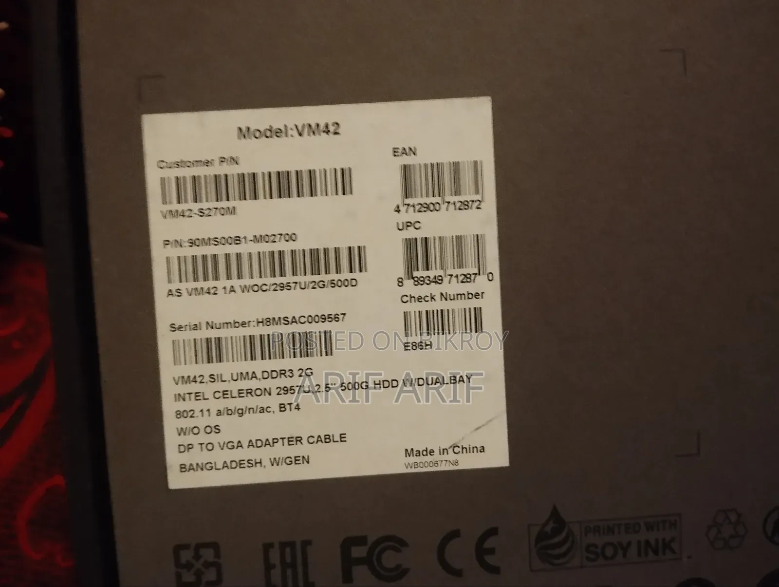 Desktop Computer Asus VivoMini VM45 6GB Intel Celeron SSD 128GB