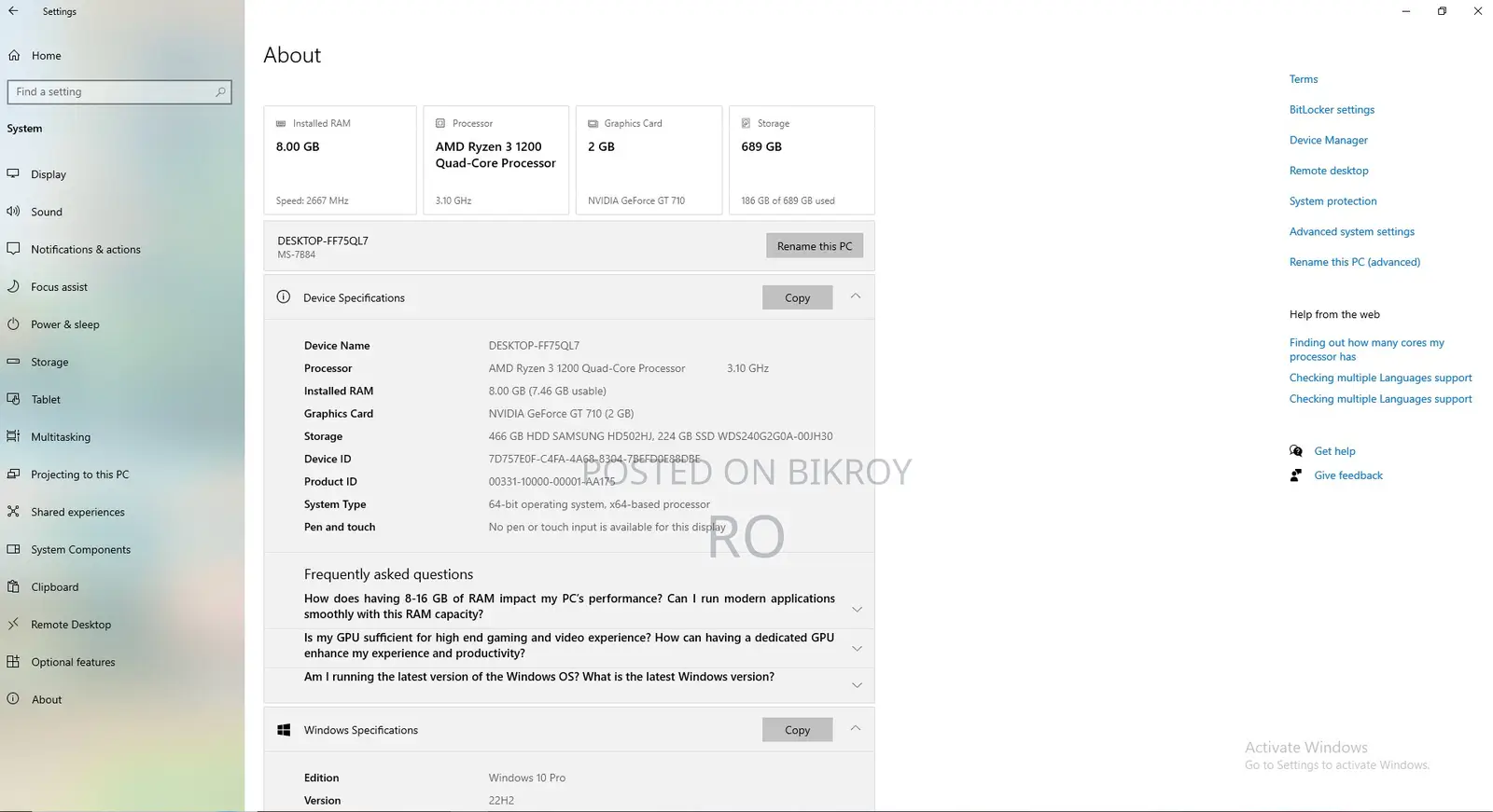 Desktop Computer HP 200 G4 8GB AMD Ryzen 5 SSD 700GB