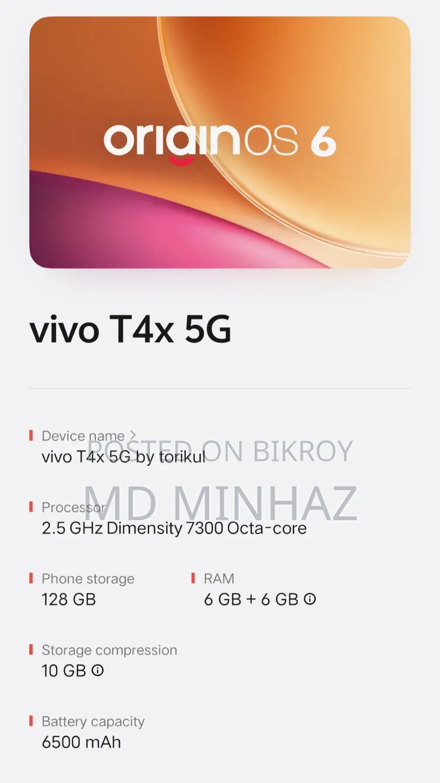 Vivo T4x 128 GB Pink