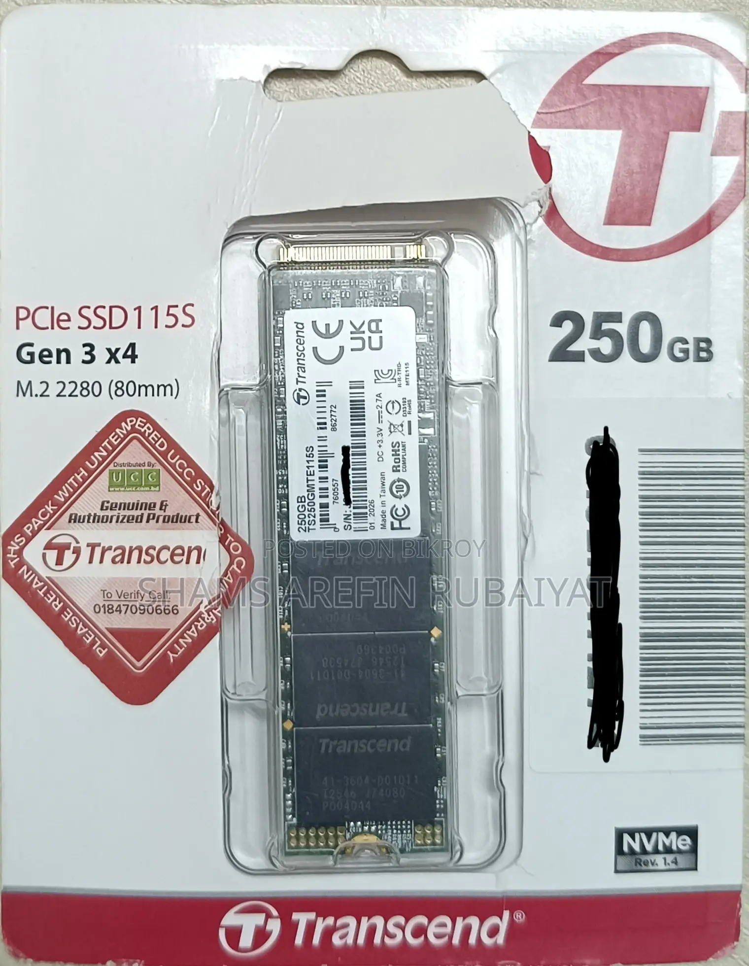 SSD Transcend 115S 250GB M.2 2280 (M-Key) PCIe Gen3x4