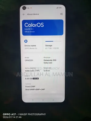 অপো রেনো৬ ৫জি ১২৮ জিবি ব্লু