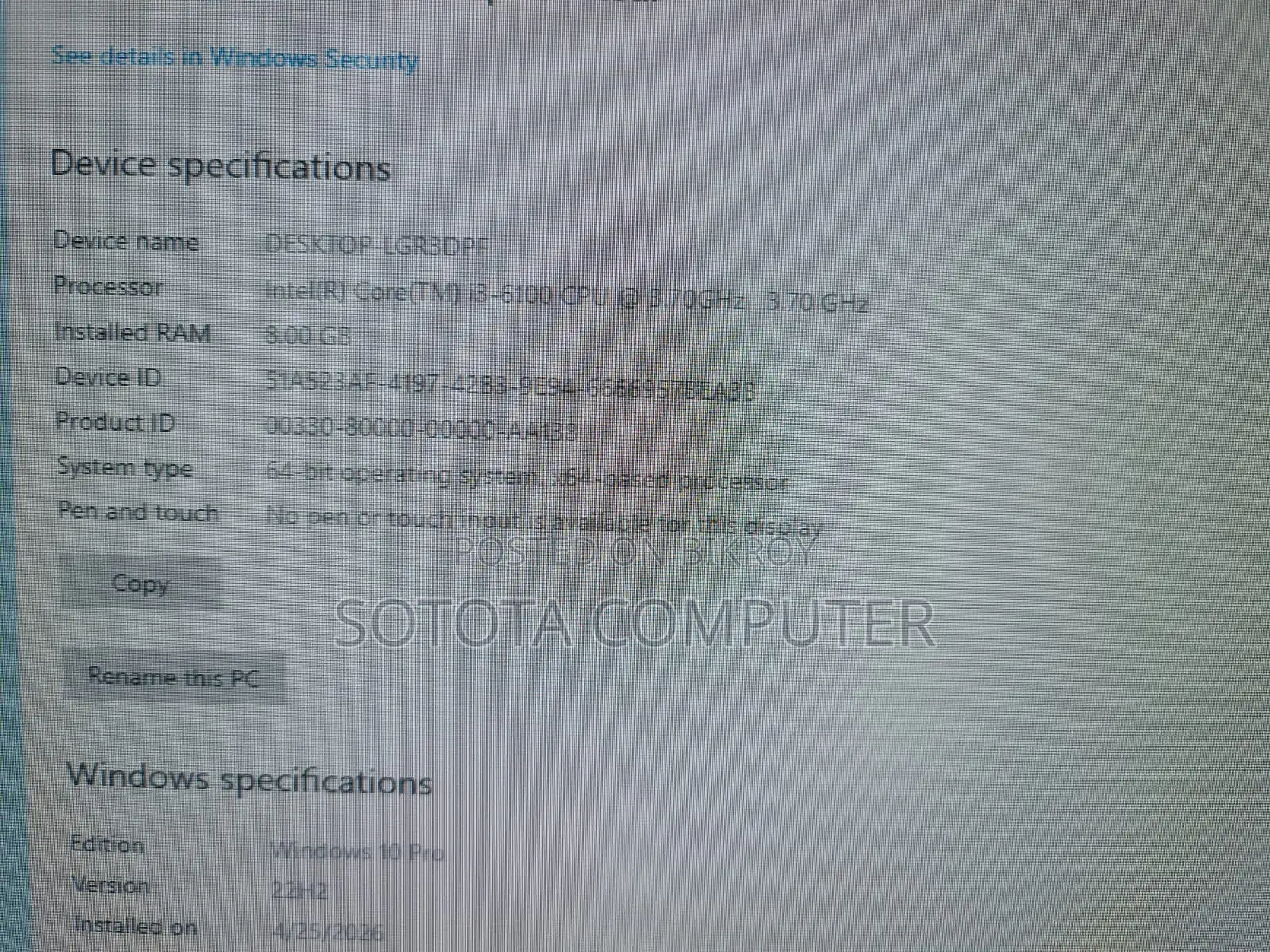 Desktop Computer Dell 8GB Intel Core I3 SSD 128GB