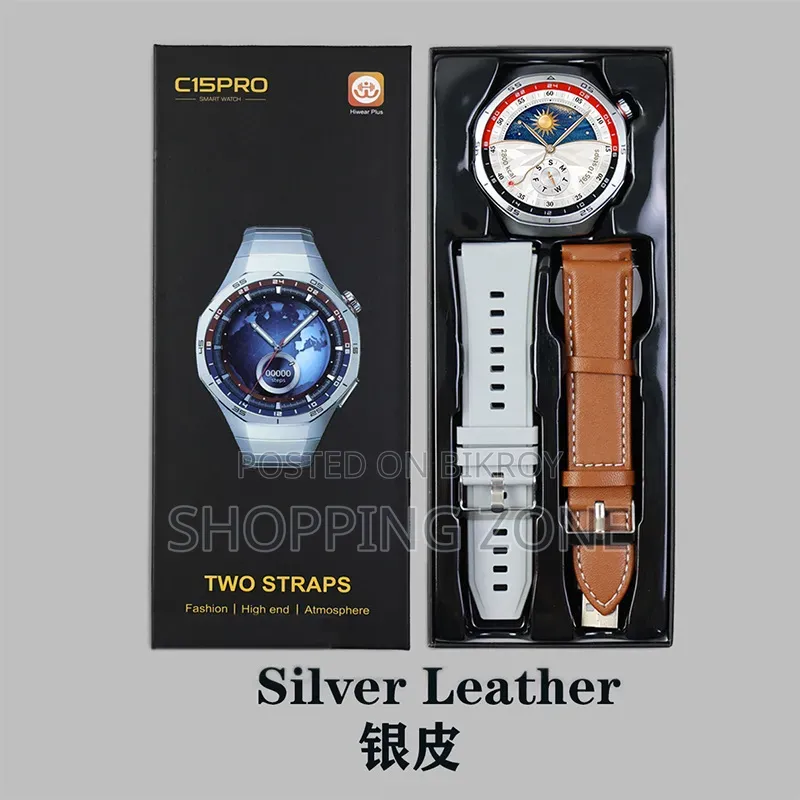 C15 Pro Smartwatch (Silver) | 2 Straps | AMOLED Display