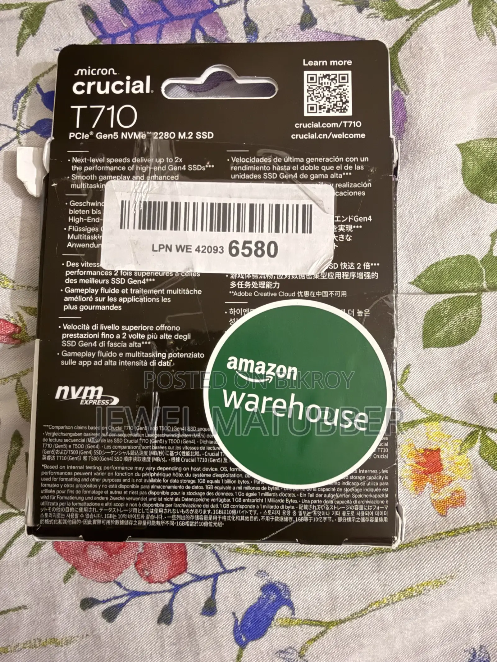 Crucial T710 1TB PCIe Gen5 NVMe 2280 M.2 SSD