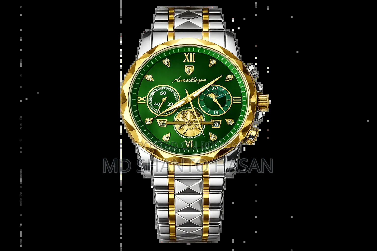 Mennblanger Royal Green ডায়মন্ড কাট ঘড়ি | প্রিমিয়াম বক্স সহ