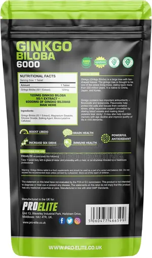 Proelite Ginkgo Biloba 6000mg-120 High Strength Tablets - Made in UK