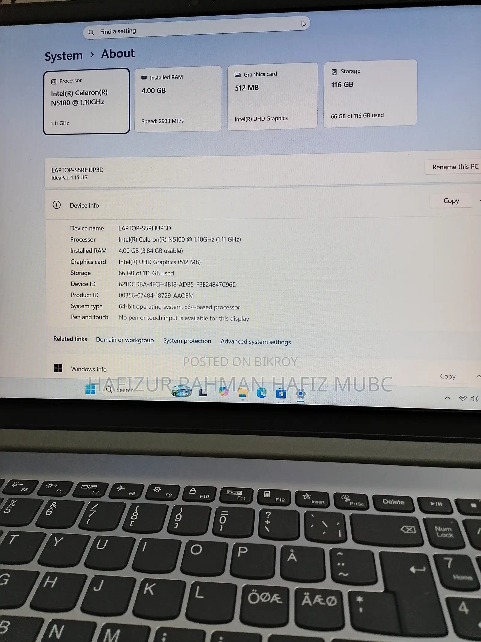 Laptop Lenovo IdeaPad 1 4GB Intel Celeron SSD 128GB