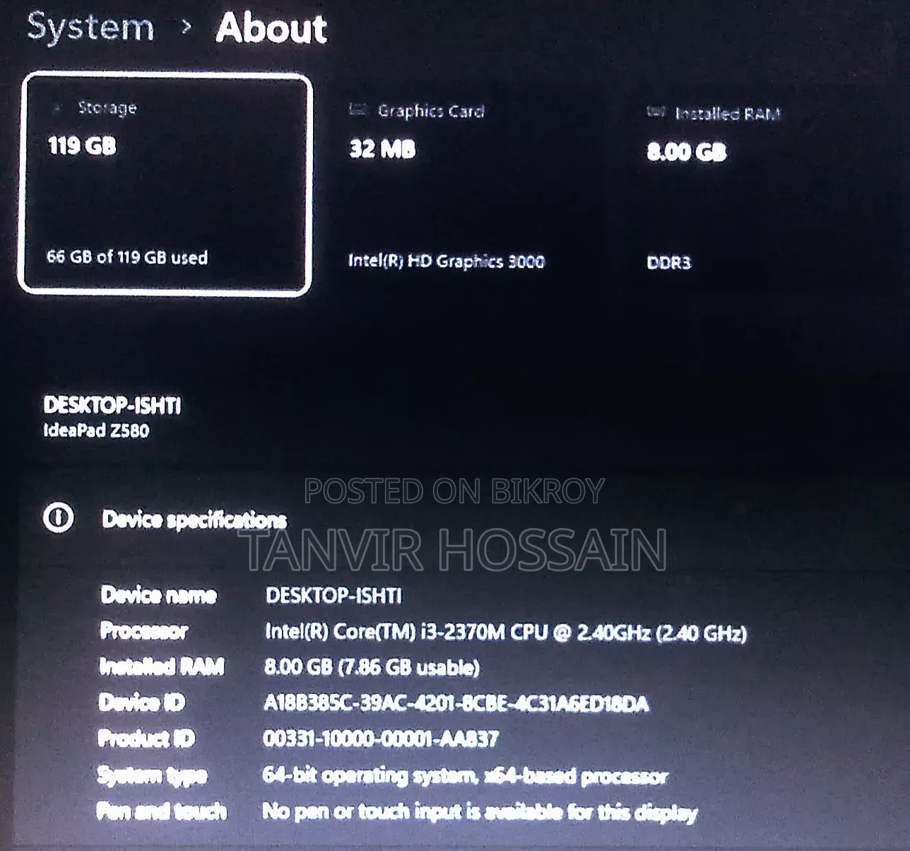Laptop Lenovo IdeaPad Z580 8GB Intel Core i3 SSD 128GB