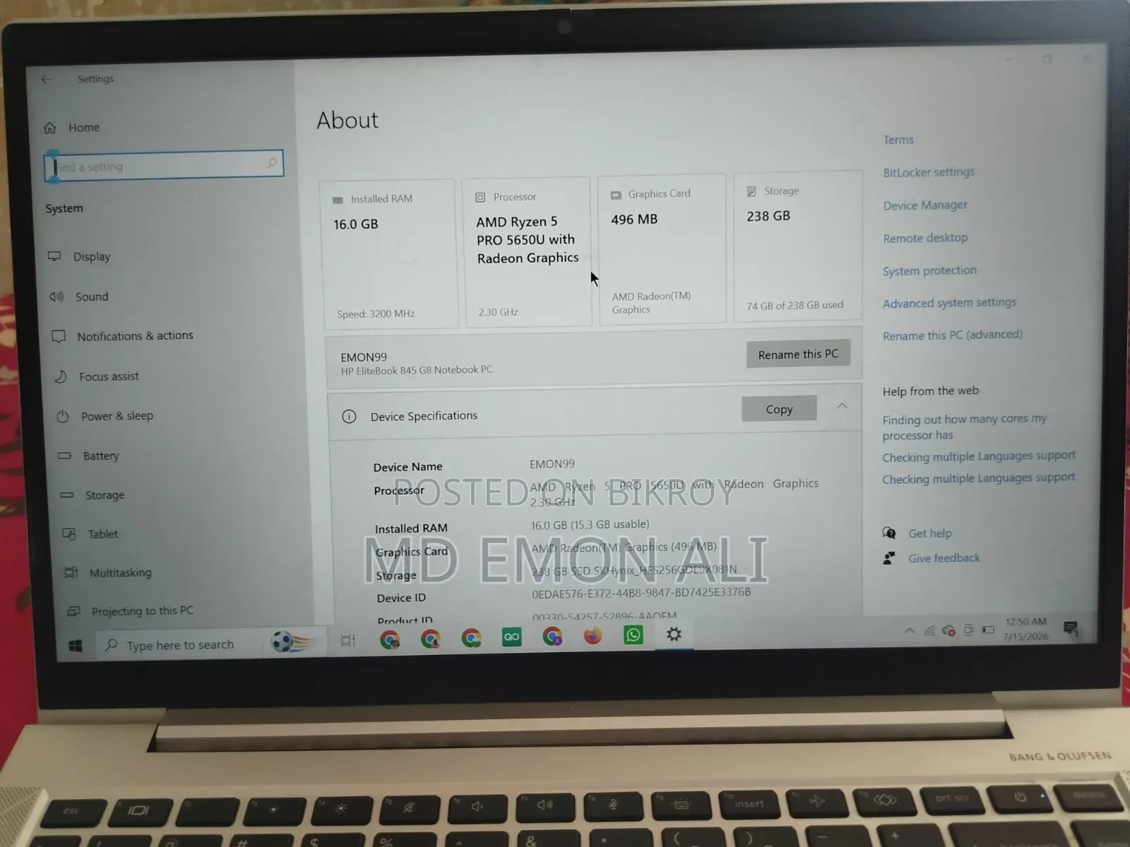 Laptop HP Elitebook 840 G8 16gb Amd Ryzen 5 SSD 256gb