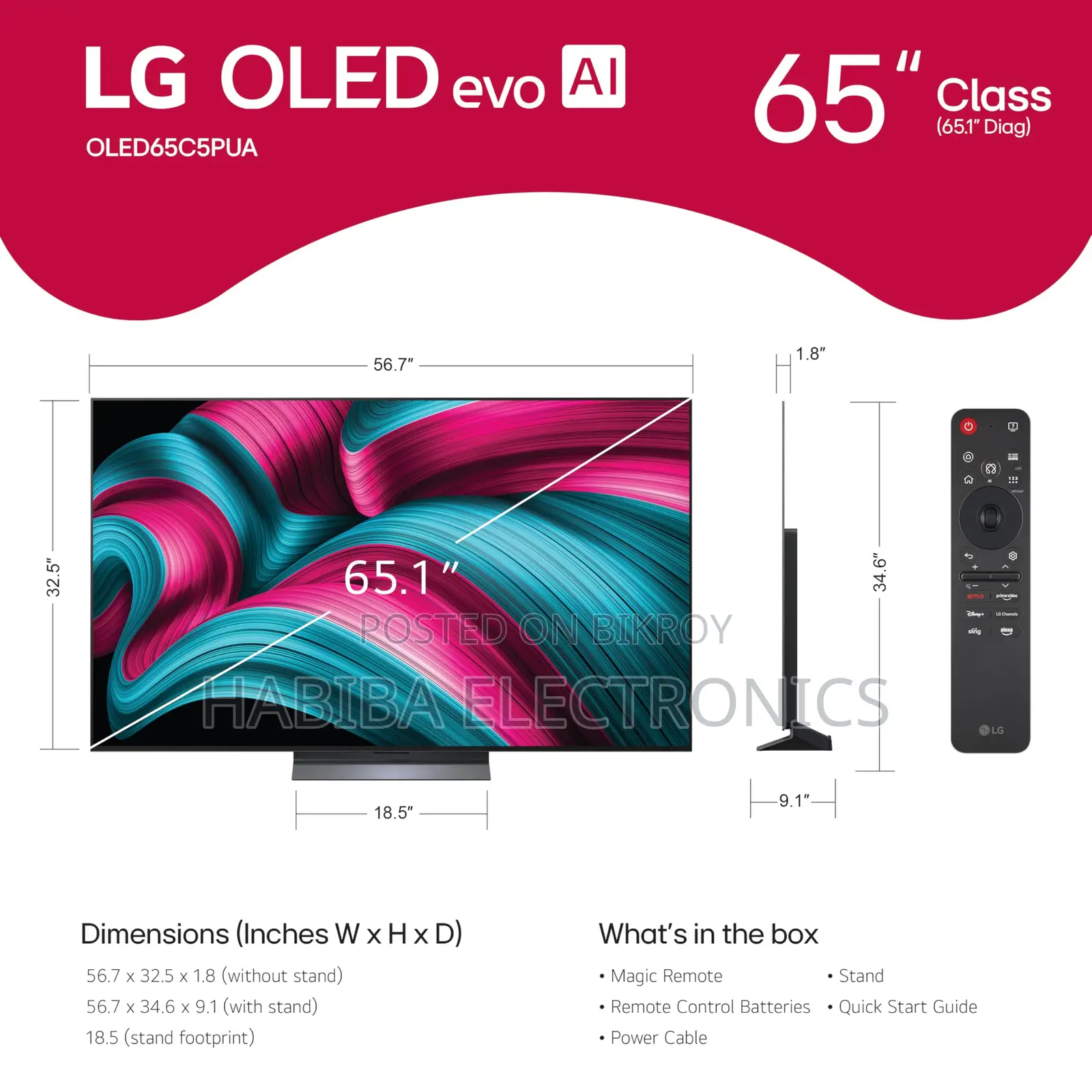 LG 65" C5 Smart Ai Webos OLED TV