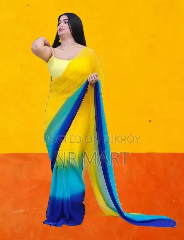 Elegant Rainbow Georgette Saree (with matching blouse piece)