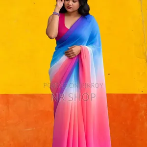 Elegant Rainbow Georgette Saree (with matching blouse piece)