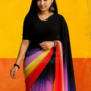 Elegant Rainbow Georgette Saree (with matching blouse piece)