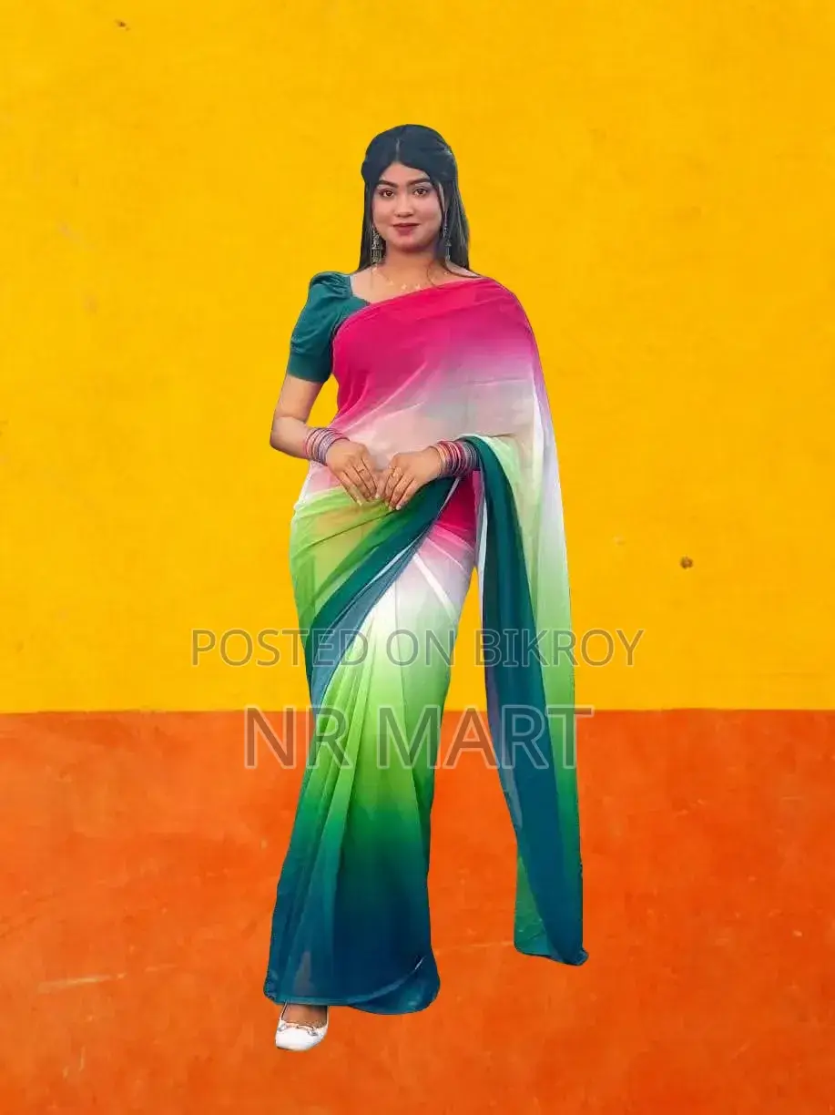 Elegant Rainbow Georgette Saree (with matching blouse piece)