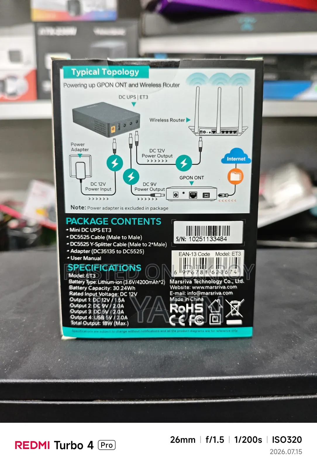 Marsriva ET3 8400mAh Smart Mini DC UPS for Router ONU