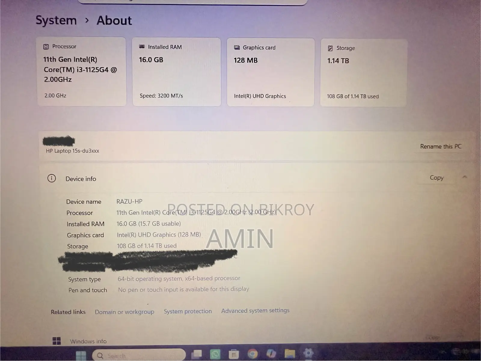 Laptop HP 15s 16GB Intel Core i3 HDD+SSD 1T