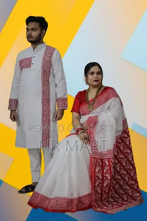 Premium Saree-Panjabi Couple Set for Puja Festival (With Blouse Piece)