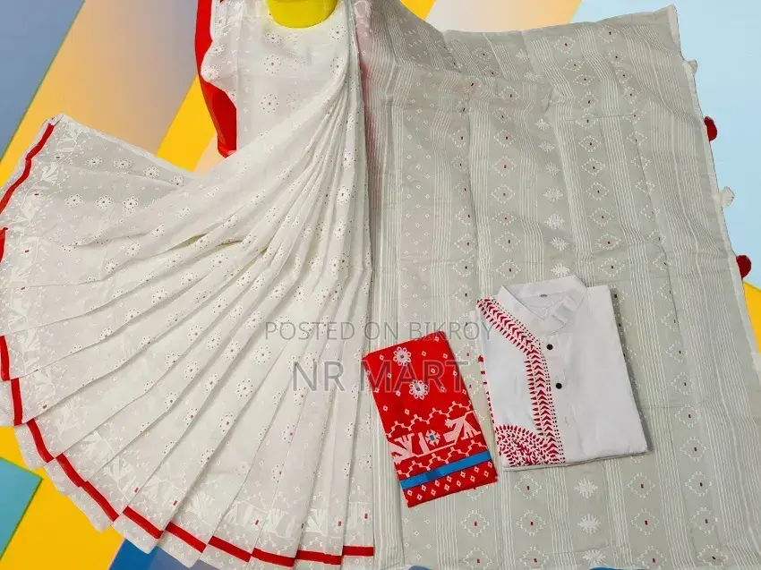 Premium Saree-Panjabi Couple Set for Puja Festival (With Blouse Piece)