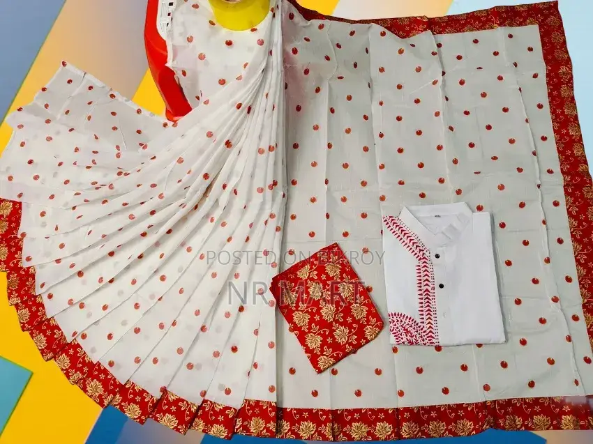 Premium Saree-Panjabi Couple Set for Puja Festival (With Blouse Piece)
