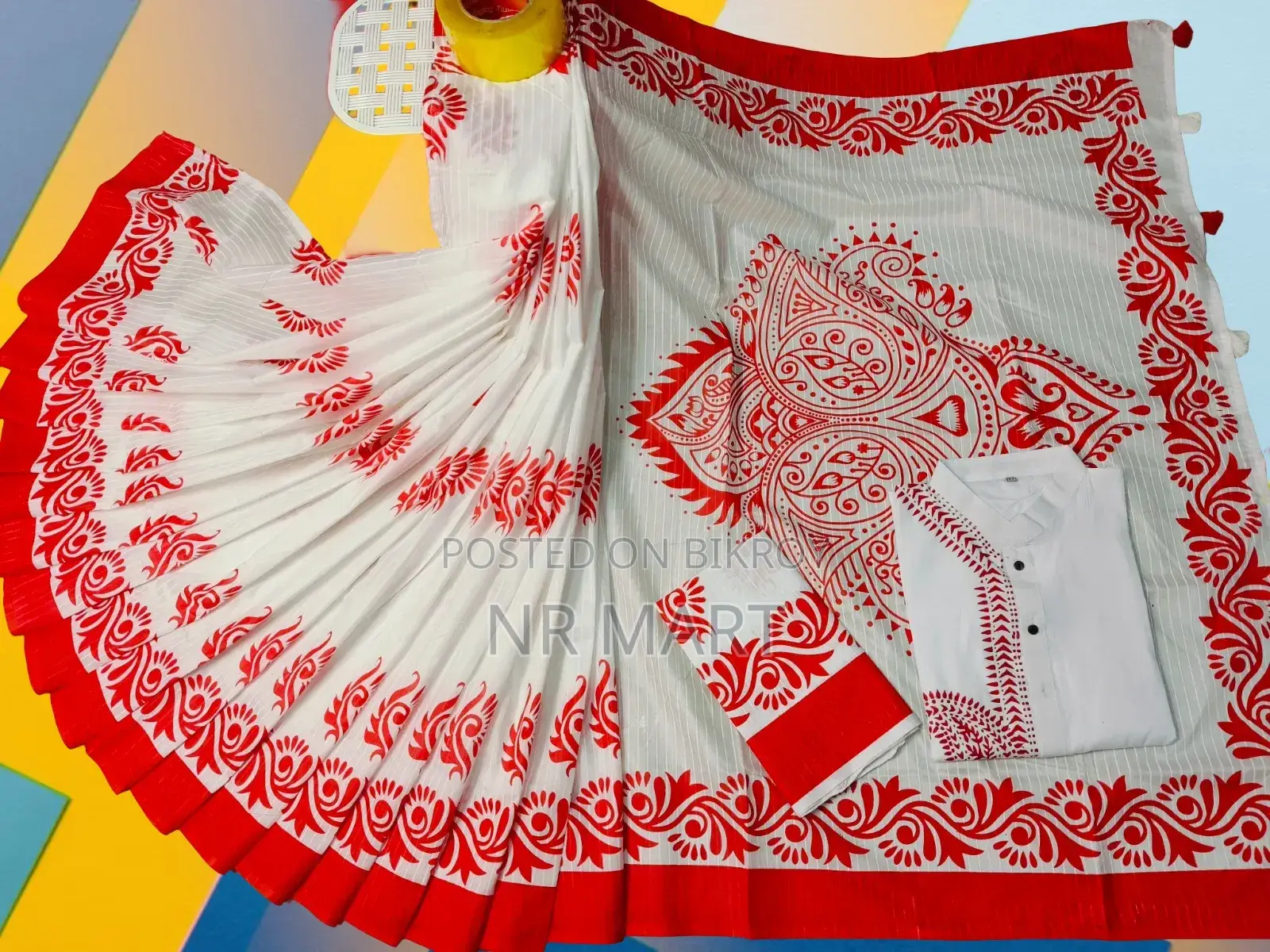 Premium Saree-Panjabi Couple Set for Puja Festival (With Blouse Piece)