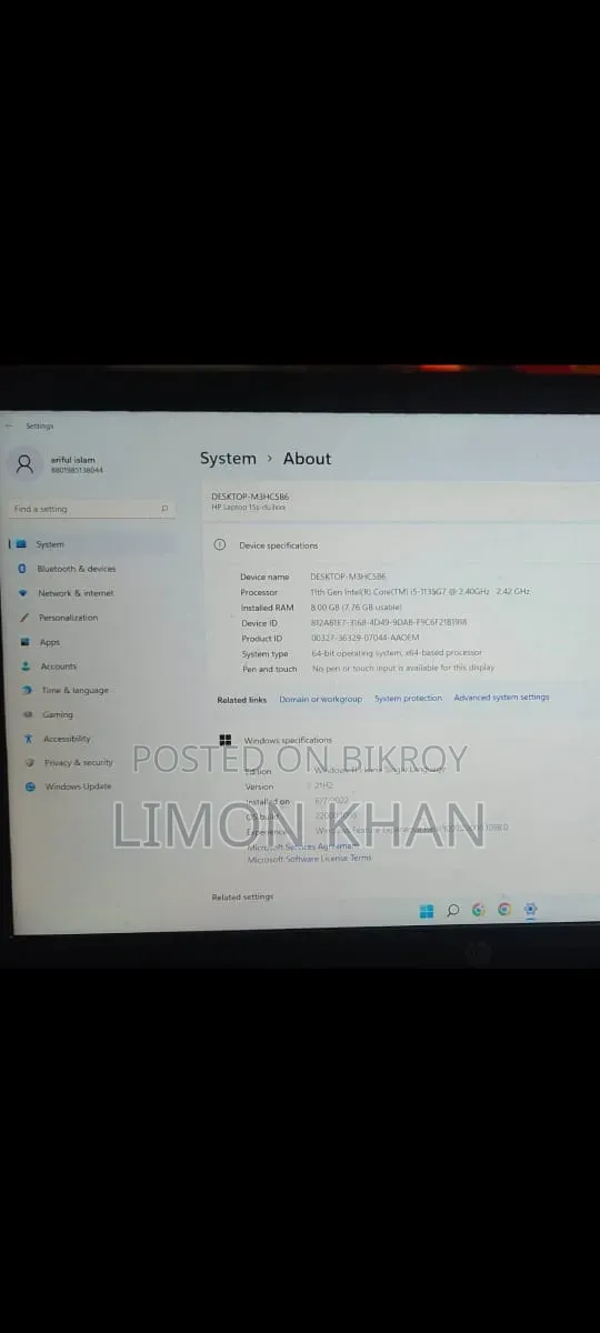 Laptop HP 15S 8GB Intel Core i5 HDD+SSD 500GB