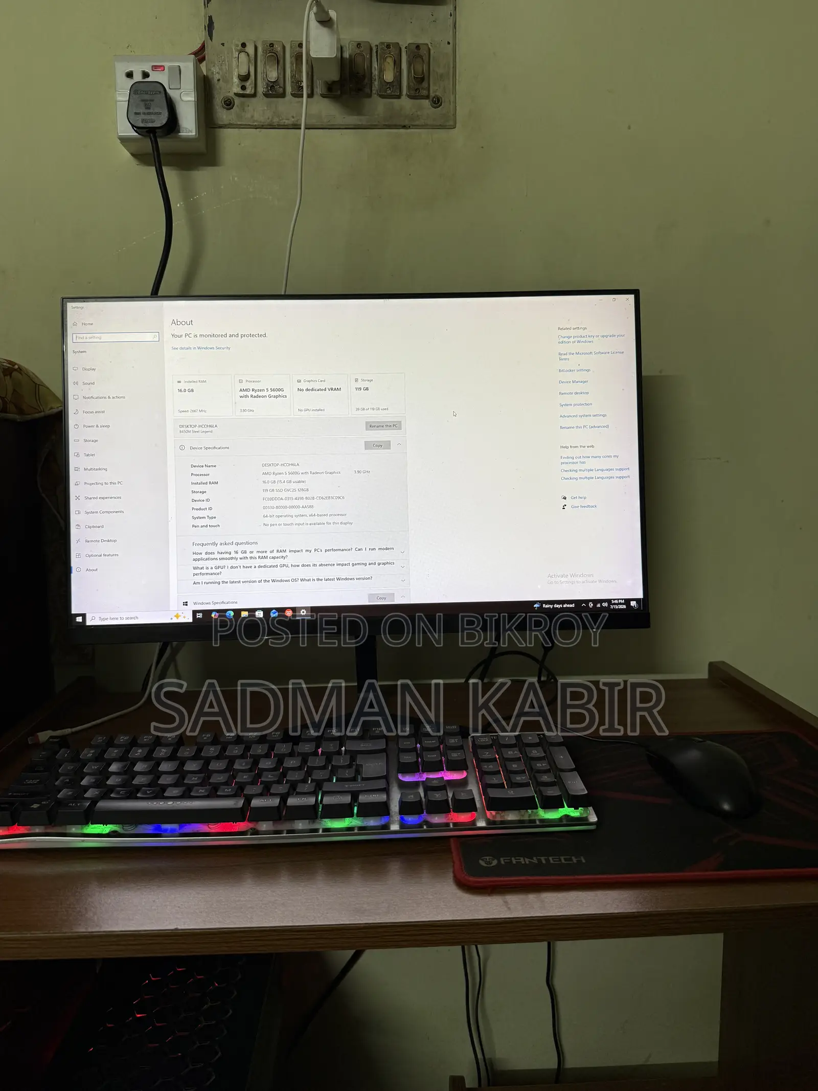 Desktop Computer 16GB AMD Ryzen 5 SSD 128GB