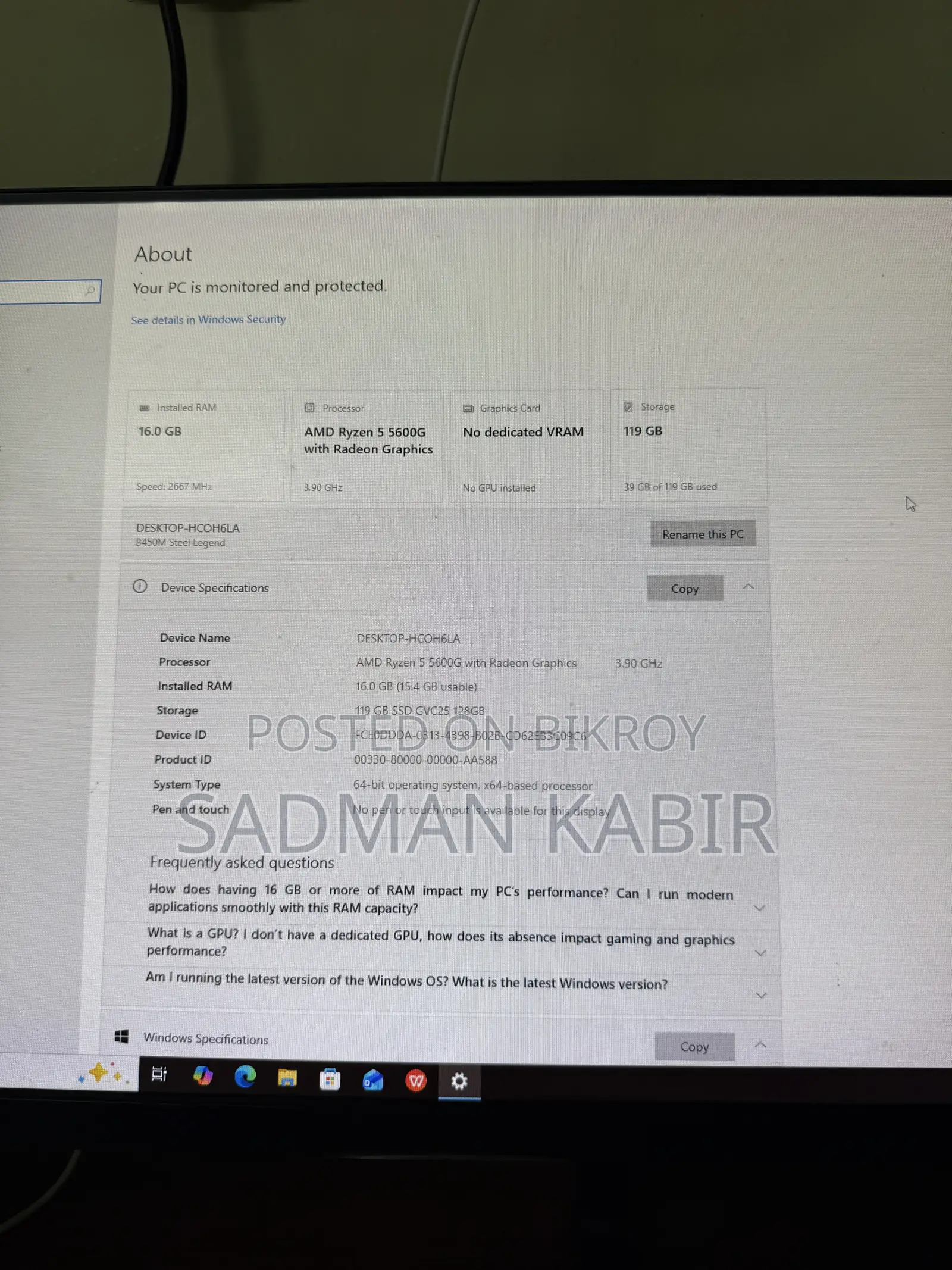 Desktop Computer 16GB AMD Ryzen 5 SSD 128GB