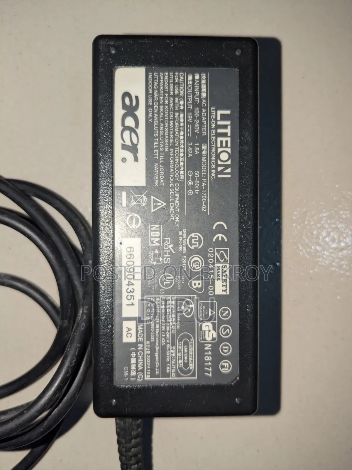 Acer LiteOn Original 65W Laptop Charger for sale