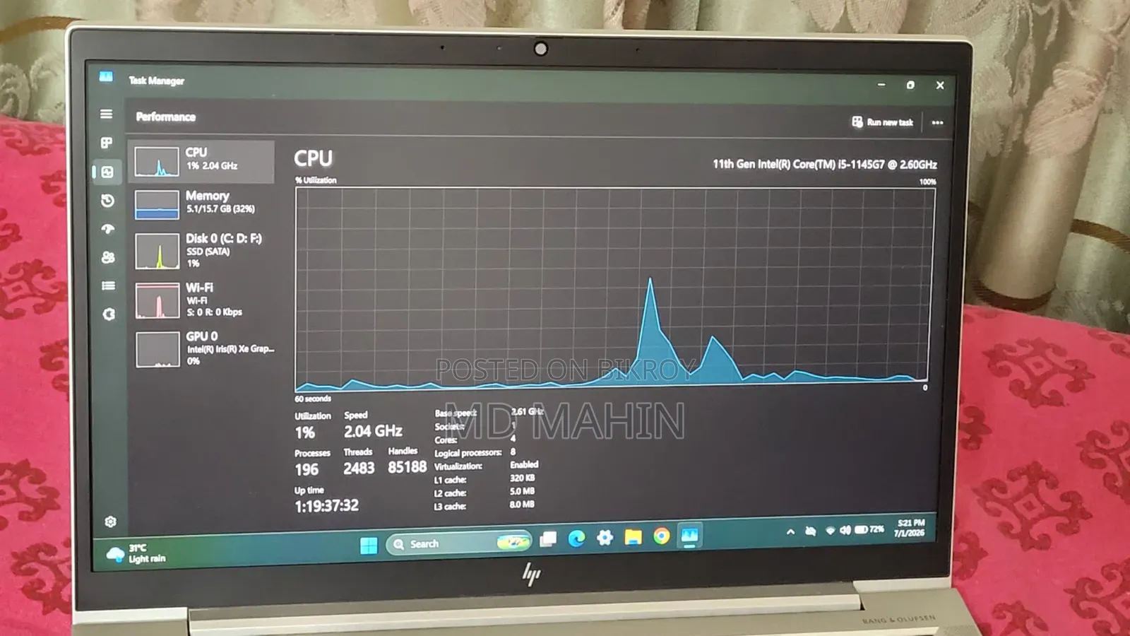 ল্যাপটপ HP EliteBook 840 G8 16GB Intel Core i5 SSD 512GB