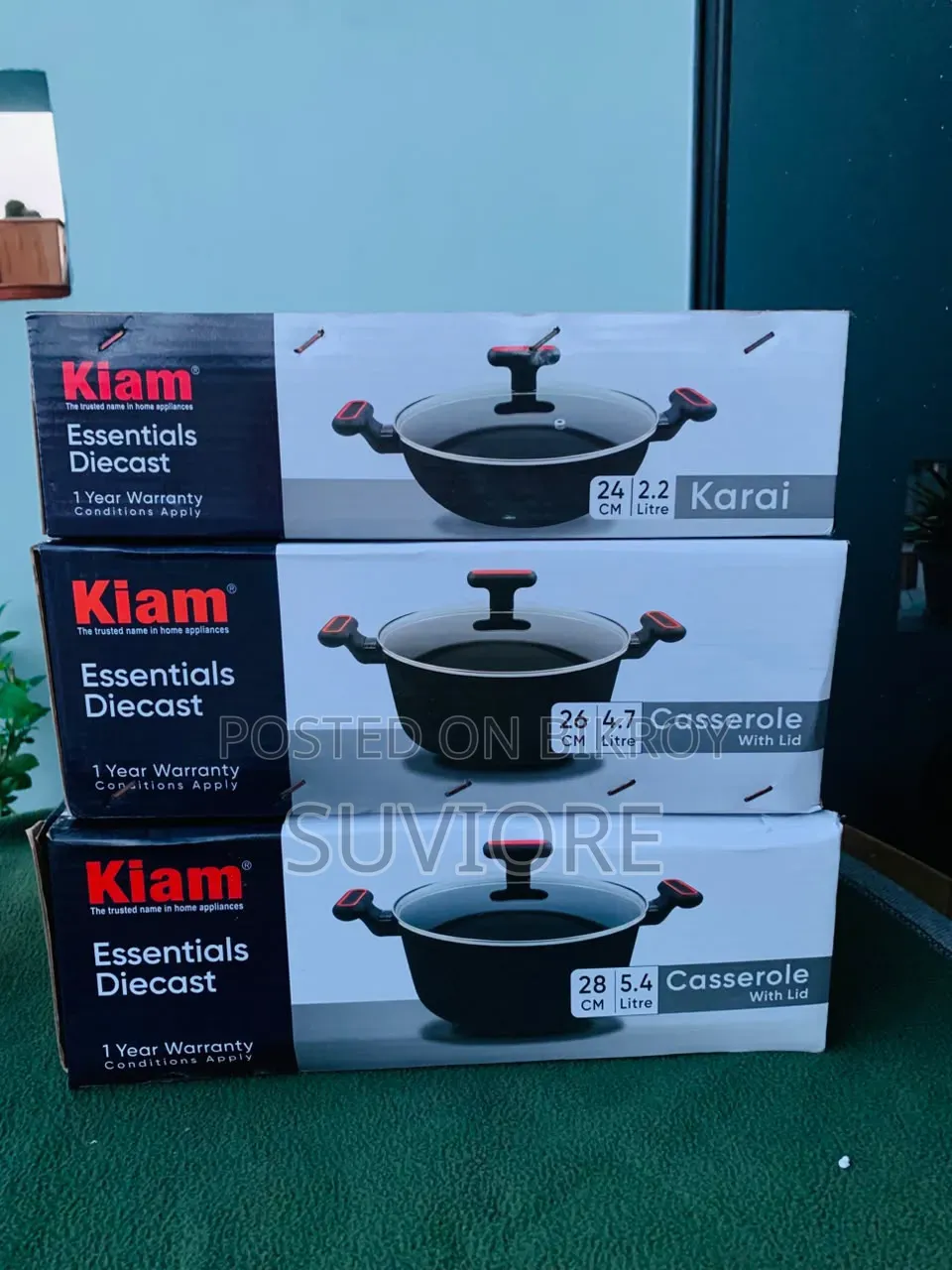 Kiam Essentials Diecast Non-Stick Casserole Karai With Glass Lid