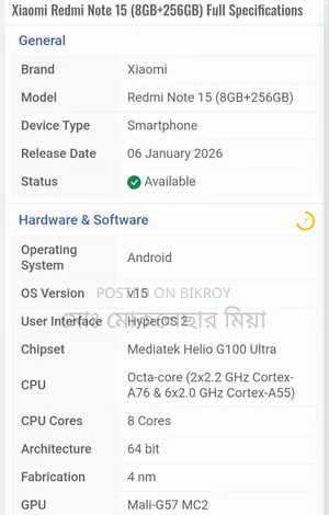 New Xiaomi Redmi Note 15 256 GB Black