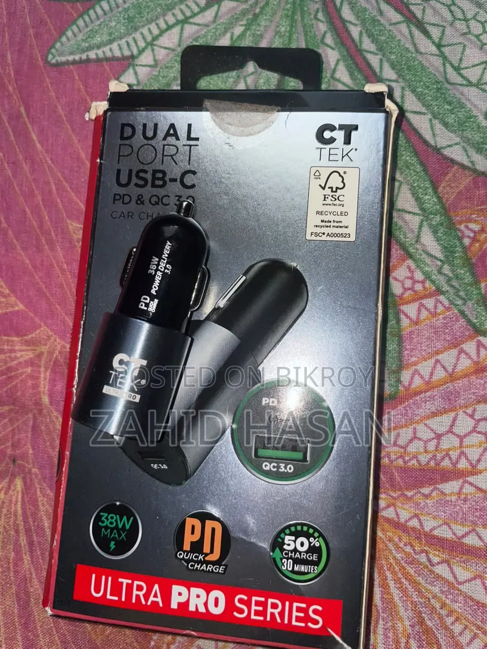 CT TEK Ultra Pro 38W Dual Port USB-C PD QC 3.0 Car Charger