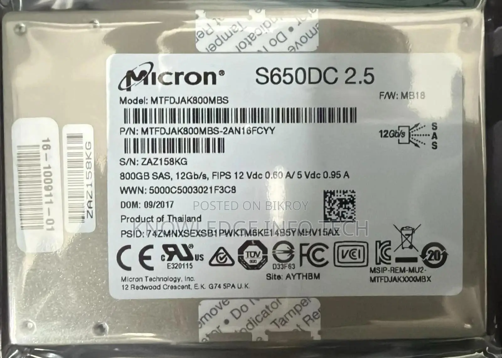 সার্ভারের জন্য SSD 800gb Sas 12g Micron
