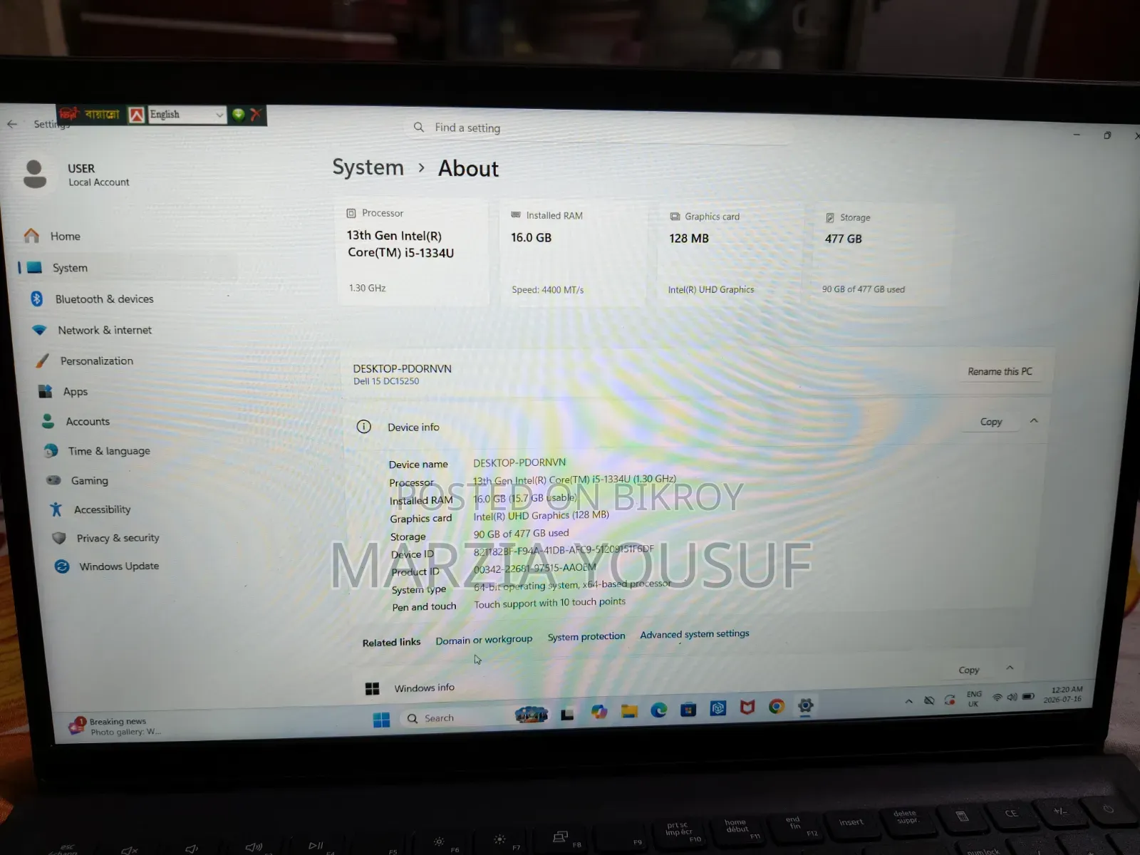 Laptop Dell Inspiron 15 16GB Intel Core i3 SSD 512GB