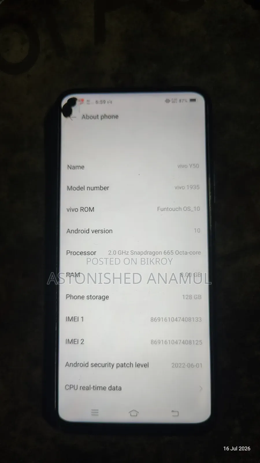 Vivo Y50 128 GB Blue